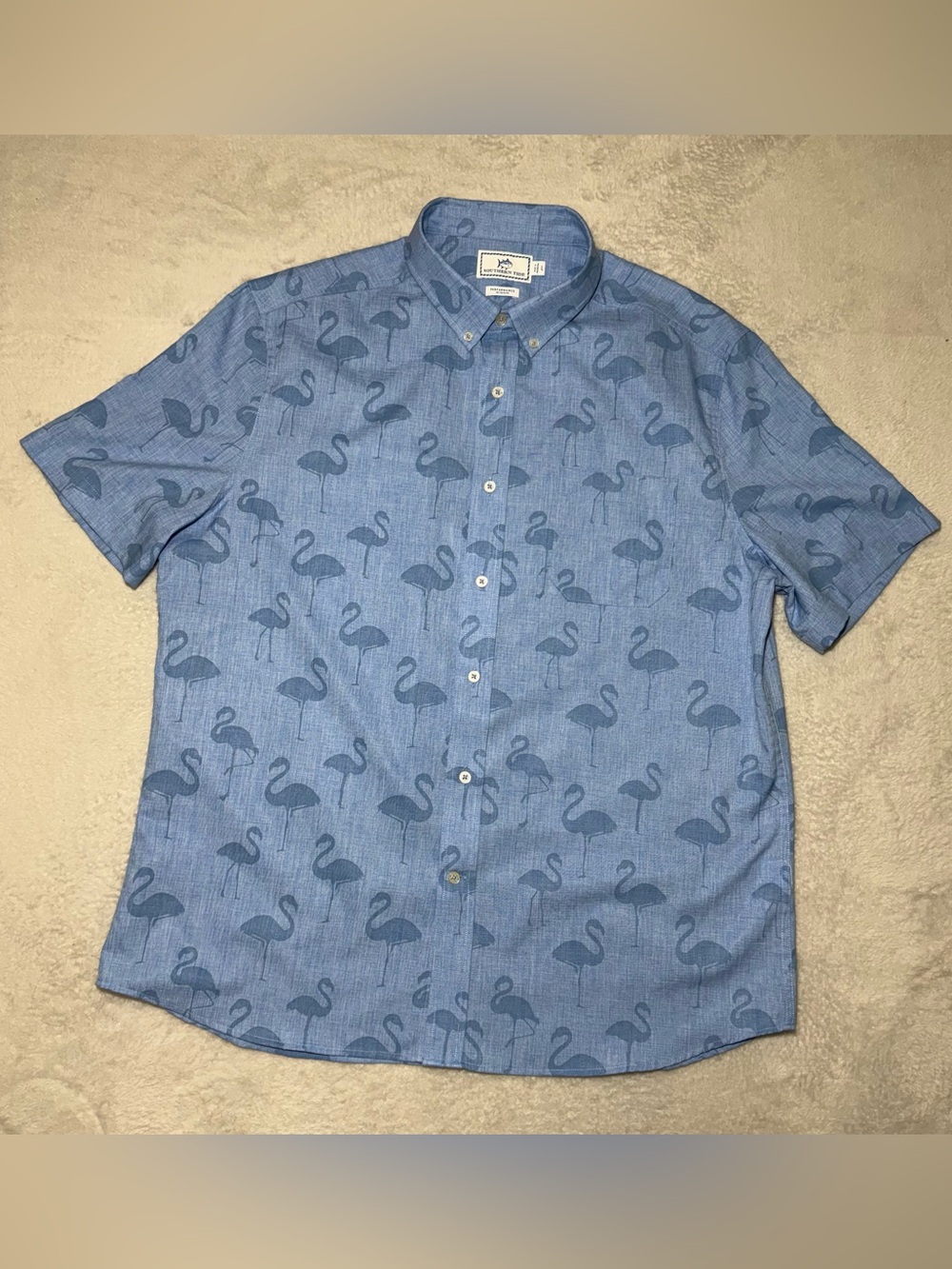 Southern Tide Light Blue Flamingo Short-Sleeve Button-Down Shirt